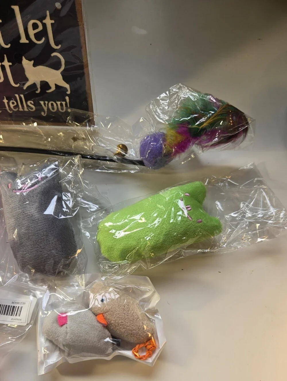 Please Don't Let the Cat Out, No Matter What it Says' Plaque and Cat Toys Bundle